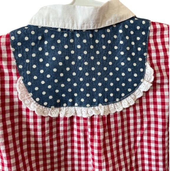 Vintage patriotic baby gingham blouse red white blue - Picture 7 of 9